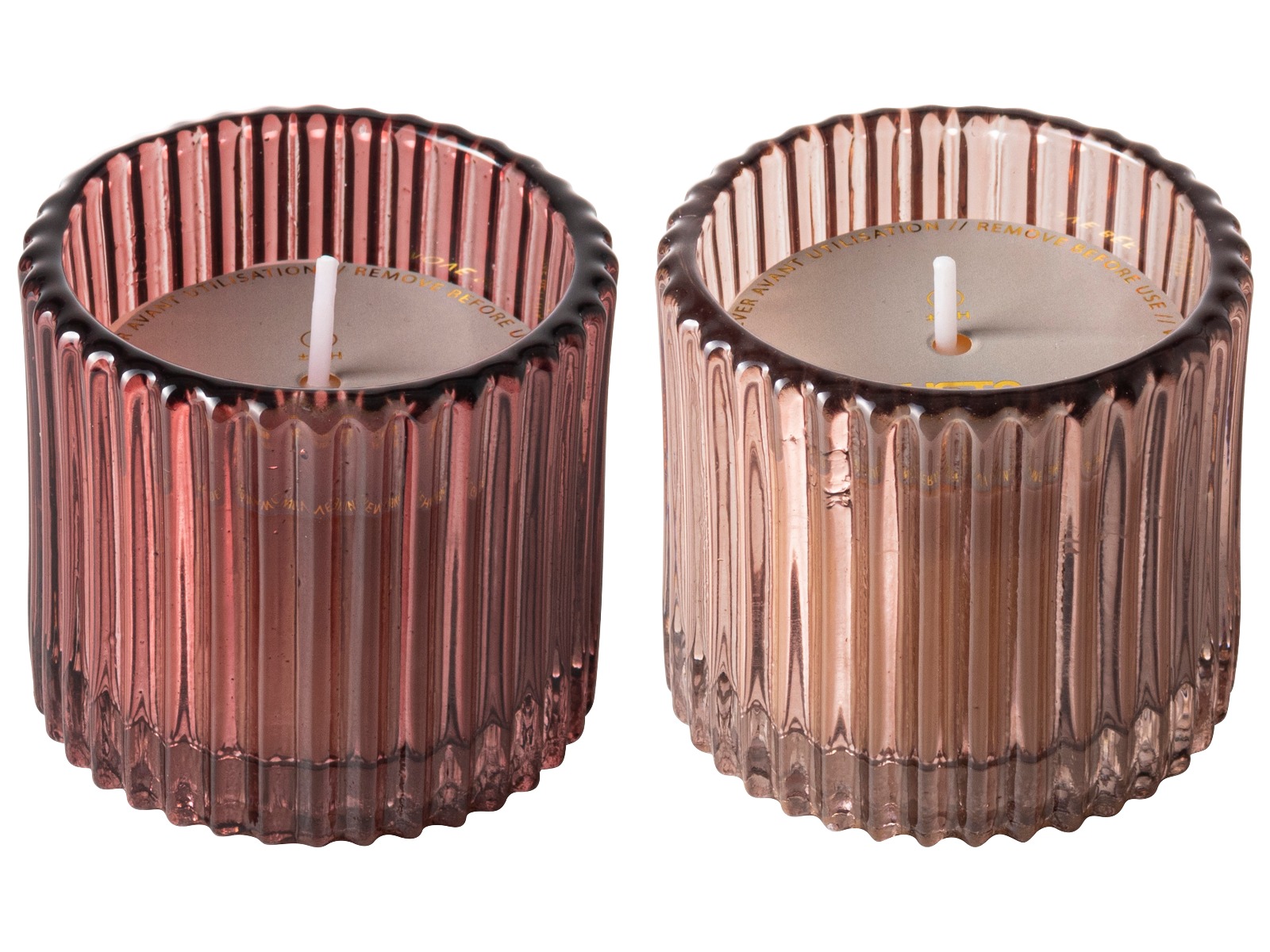 Kaarsen ribbelglas ø7cm roze - set 2 stuks