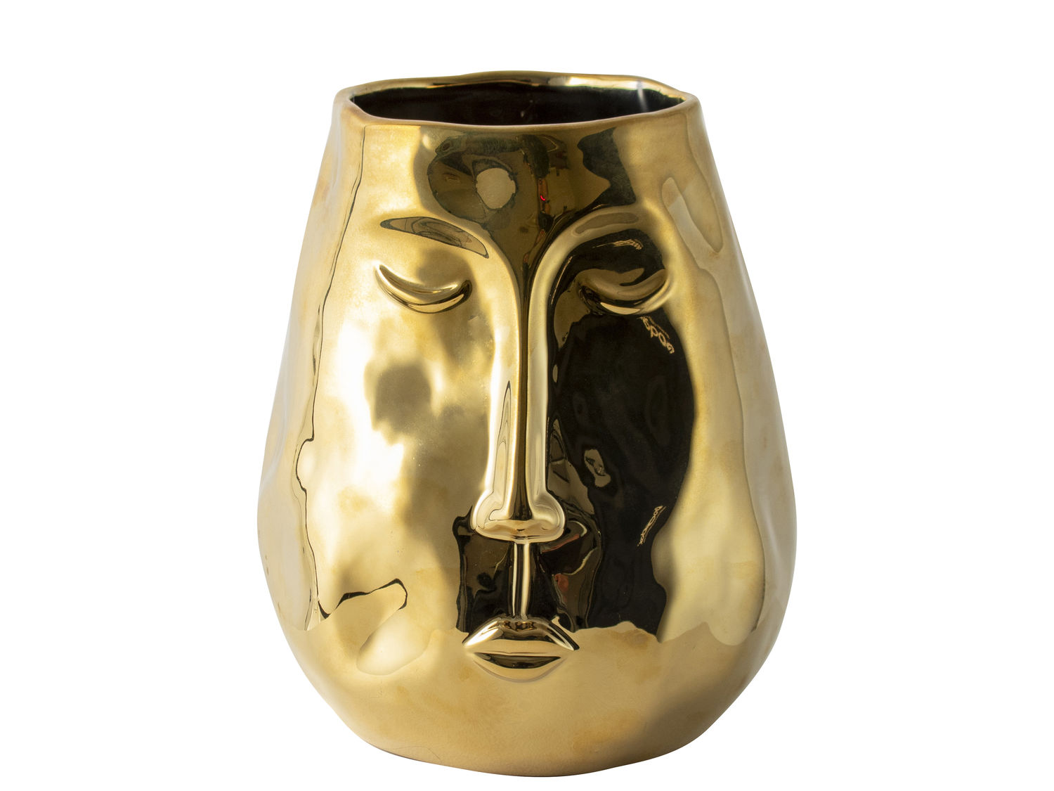 Gouden vaas met gezicht H19,5cm